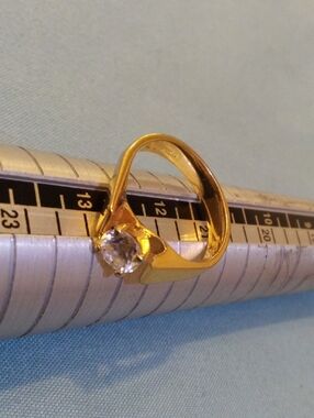Gold Solitaire Ring with Clear Stone - Unbranded